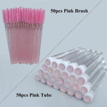 (Light Pink) 50 PCS Reusable Eyebrow Brush Tube Eyelash Brush Eyebrow Brush Replaceable Dust-proof Sparkling Diamond Makeup Brush