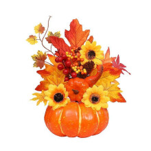 Fall Decorations for Home Artificial Pumpkin Sunflower and Maple Leaf Berry Pine Cone Bouquet for Thanksgiving Harvest
