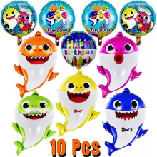 Shark Party Supplies for Baby, 26 Helium Baby Shark Party Balloons with 5 Pcs 17 Round Balloons, Birthday Decorations, Baby Shower Party Supplies (10