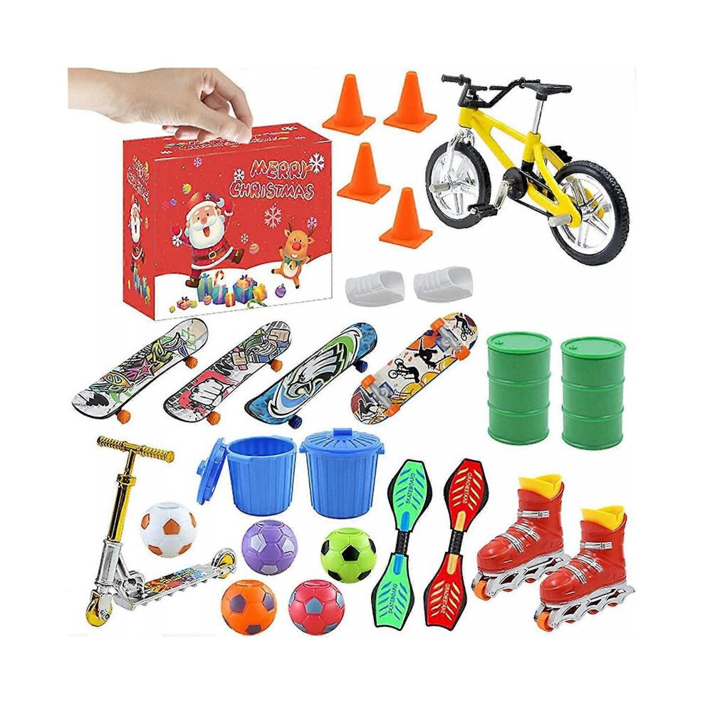 Finger Skateboards Advent Calendar,christmas Countdown Mini Finger Toys Set with Bikes Ice Skates