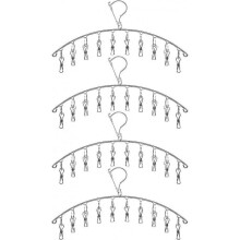 Set of 4 Clothes Hanger with 10 Clips, Stainless Steel, Windproof, for Drying Socks, Bras, Underwears, Baby Clothes, Hats, Scarfs, Towels, Pants, and