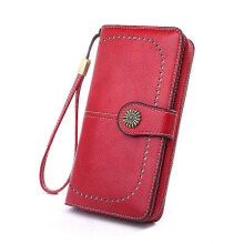 Ladies Purse, RFID Blocking PU Leather Wallet for Women Leaf Pendant Zipper Coin Long Purse with Multiple Card Slots and Roomy Compartment -2
