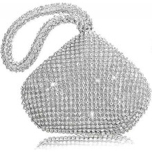 (Silver) Women's Evening Bag Sparkly Rhinestone Purse Triangle Designer Chain Clutch Purse Bag Party Prom Wedding Purse