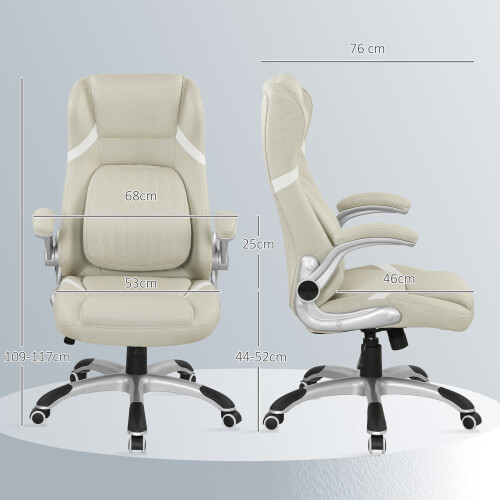 Vinsetto (White) Vinsetto Fabric Office Desk Chair w/ Adjustable Height Tilt Function 2