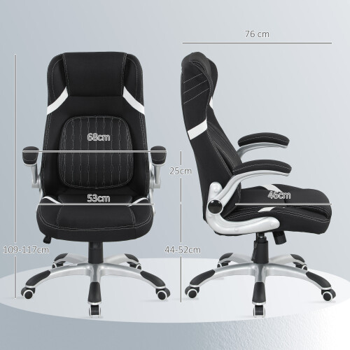 Vinsetto (Black) Vinsetto Fabric Office Desk Chair w/ Adjustable Height Tilt Function 2