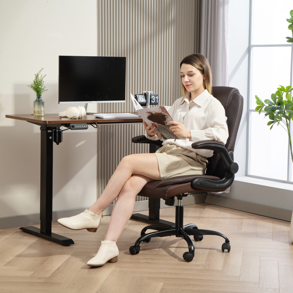 (Brown) HOMCOM PU Leather Office Desk Chair with Thick Cushion
