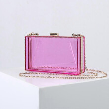 (Transparent Purple) Women Clear Purse Acrylic Clear Clutch Bag, Shoulder Handbag With Removable Gold Chain Strap