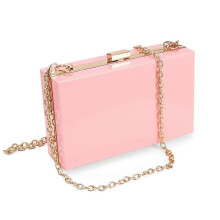 (Pink) Women Clear Purse Acrylic Clear Clutch Bag, Shoulder Handbag With Removable Gold Chain Strap