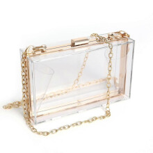 (Transparent Gold) Women Clear Purse Acrylic Clear Clutch Bag, Shoulder Handbag With Removable Gold Chain Strap