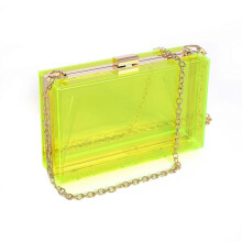 (Fluorescent Green) Women Clear Purse Acrylic Clear Clutch Bag, Shoulder Handbag With Removable Gold Chain Strap