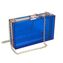 (Transparent Blue) Women Clear Purse Acrylic Clear Clutch Bag, Shoulder Handbag With Removable Gold Chain Strap