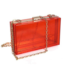 (Transparent Red) Women Clear Purse Acrylic Clear Clutch Bag, Shoulder Handbag With Removable Gold Chain Strap