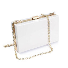 (White) Women Clear Purse Acrylic Clear Clutch Bag, Shoulder Handbag With Removable Gold Chain Strap