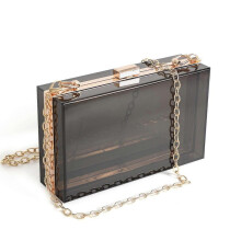 (Transparent Black) Women Clear Purse Acrylic Clear Clutch Bag, Shoulder Handbag With Removable Gold Chain Strap