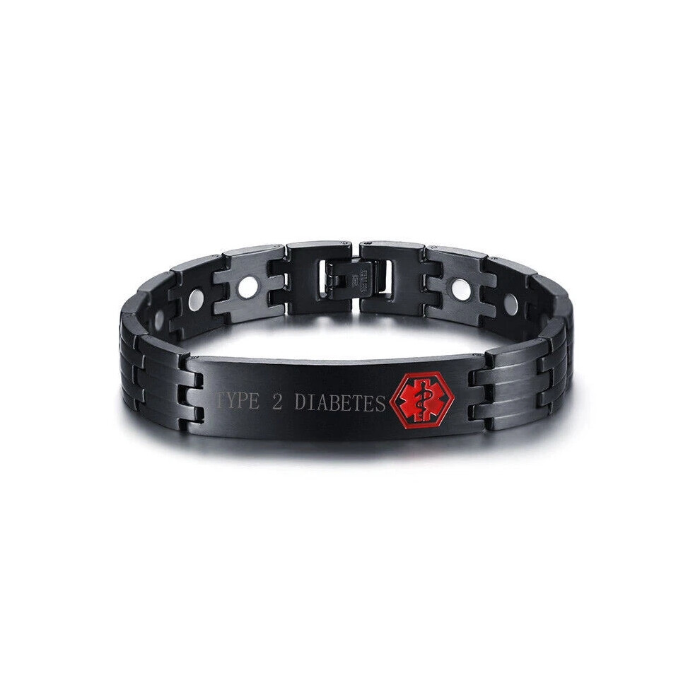 (TYPE 2 DIABETES) Magnetic Health Medical Alert ID Men Bracelet Engrave Stainless Steel Black Hot-image-OPC-PHKKS8R-NEW