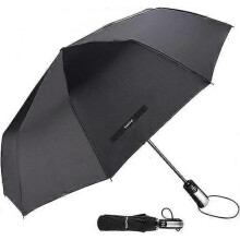 Travel Umbrella Windproof with Large Canopy 10 Reinforced Fiberglass Ribs Ergonomic Handle Auto Open & Close - Black