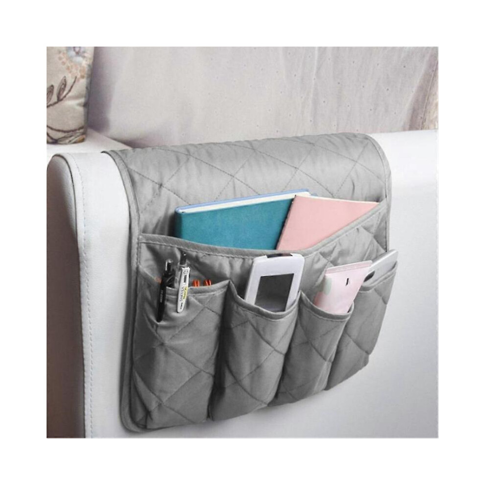 (Grey)Sofa Armrest Hanging Storage Bag Remote Snack Tidy Organiser Home