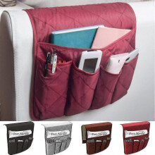 (Wine Red) Sofa Armrest Hanging Storage Bag Remote Snack Tidy Organiser Home
