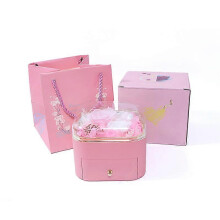 (Pink)Creative New Rose Jewelry Gift Box Preserved Flower Drawer Earring Ring Necklace Box Jewelry Packaging Box