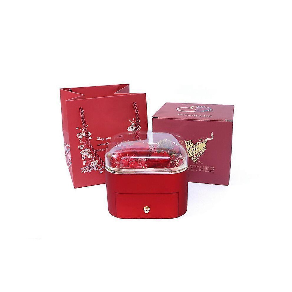 (Red)Creative New Rose Jewelry Gift Box Preserved Flower Drawer Earring Ring Necklace Box Jewelry Packaging Box