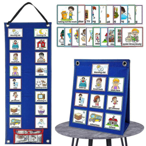 2 In 1 Kids Visual Schedule Calendar Chart Daily Routine Chart with 70 Cards