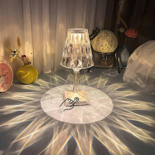 Crystal Lamp, Decorative Crystal Table Lamp with 3-Way Dimmable Light, USB Rechargeable Lamp for Bedroom, Small Table Lamp for Bedroom Living Room, De