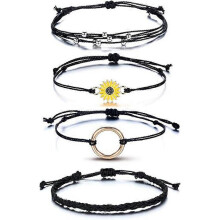 4 Pcs Summer Surfer Wave Anklet Bracelets for Women Adjustable Strand Braided String Rope Bracelets Sunflower Friendship Bracelets Ocean Beach Jewelry