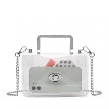 (Silver) Clear Purse for Women, Clear Clutch Purse Crossbody, See Through Handbag