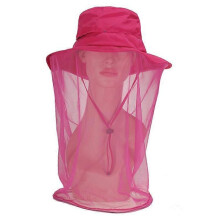 (red) Mosquito Midge Head Net Hat Mesh Face Protection Cover Insect Bee,women Men,outdoor Jungle Fishing