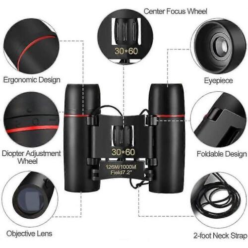 Adult Binoculars, 30 X 60 Compact Binoculars, Waterproof, Foldable Pocket Binoculars 1