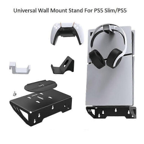 Universal Wall Mount Stand for PS5 Slim/PS5 Console, with Controllers Hook and Headset Hook, for PS5 Slim Digital/Disc Edition