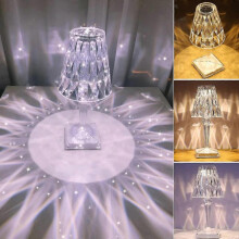 Romantic Crystal Touch Lamp, Stepless Dimmable Nightstand LED Night Light for Bedroom Living Room Party Bar Wedding 3-Color Adjustable