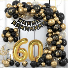 60th Birthday Decoration, 60th Birthday Decoration, Happy Birthday Garland Balloon Black Gold Decoration