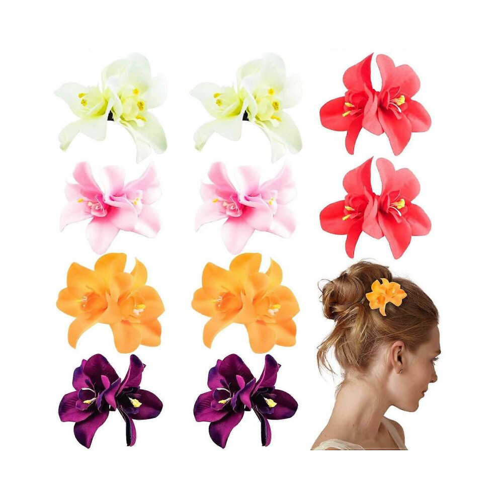 10pcs Bohemian Flower Hairpin, Artificial Flower Hair Clip, Hawaiian Hibiscus Flower Orchid Hairpin for Women Girls Bridal Hair Accessories