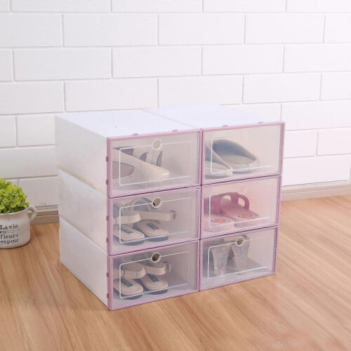 6pcs Plastic Shoe Box Stackable Foldable Shoe Organizer Drawer Storage Case with Flipping Clear Door Ladies Men