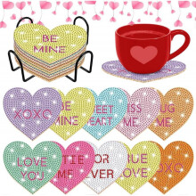 10pcs Valentines Day Diamond Painting Coasters, Love Diamond Painting Wooden Kits Coasters for DIY Gifts Art Table Home Craft Valentines Gift