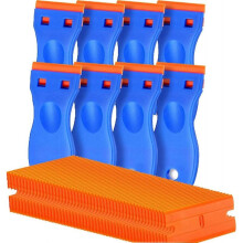 Plastic Razor Blade Scraper Tool, 8pcs Razor Scraper with 100pcs Plastic Blades, Cleaning Scraper Remover for Removal Floor Scraping Labels