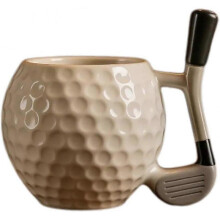 Hole-in-One Golf Ball Mug with Golf Club Handle, Novelty Unique Resin Golf Ball Shaped Coffee Mug, Funny Gift for Golf Lovers, Birthdays, Father's Day