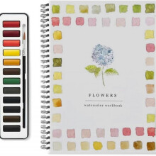 (Flowers) Watercolor Workbook, Beginner-Friendly Watercolor Workbooks, 12 Colors Watercolor Paint Set with Paint Brush