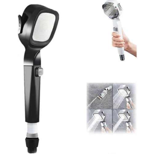 (Black) 4-Mode Handheld Pressurized Shower Head with Pause Switch, High Pressure Shower Head, Adjustable Shower Nozzle Filter for Bathroom