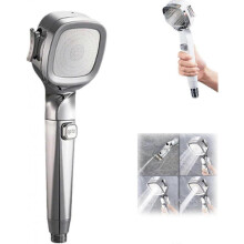 (Silver) 4-Mode Handheld Pressurized Shower Head with Pause Switch, High Pressure Shower Head, Adjustable Shower Nozzle Filter for Bathroom