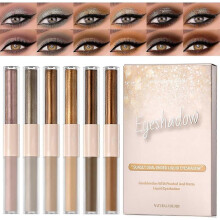 6pcs Liquid Glitter Matte Eyeshadow, Neutral Brown Liquid Glitter Eyeliner and Matte Cream Eyeshadow 2 in 1, Quick Drying, Long Lasting