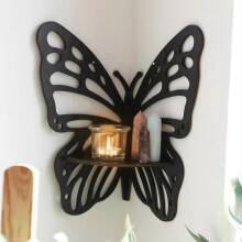(Black) Butterfly Corner Shelf, Wood Floating Shelf, Crystal Display Shelf, Boho Wall Shelves for Bedroom Bathroom Decor Gift