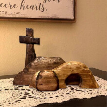 Easter Resurrection Scene Set, Wooden Cross Empty Tomb Easter Scene, Jesus Nativity Scene Decor for Religious Home Office Decor