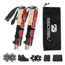 (Red) Foldable Hiking Poles, Telescopic Walking Poles, Ultra Light, Aluminium Alloy, Nordic Extendable Trekking Poles with Cork Handle