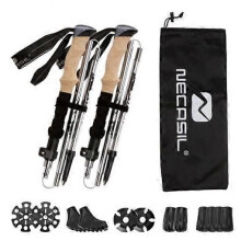 (Silver) Foldable Hiking Poles, Telescopic Walking Poles, Ultra Light, Aluminium Alloy, Nordic Extendable Trekking Poles with Cork Handle