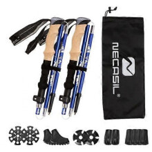 (Blue) Foldable Hiking Poles, Telescopic Walking Poles, Ultra Light, Aluminium Alloy, Nordic Extendable Trekking Poles with Cork Handle