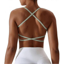 (S, Green) Backless Sports Bra, Sexy Push Up Sports Bra, Crossback Bustier, Women's Padded, Gym Top Without Underwire