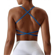 (XL, Blue) Backless Sports Bra, Sexy Push Up Sports Bra, Crossback Bustier, Women's Padded, Gym Top Without Underwire