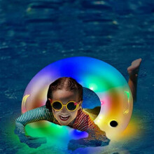 (L - for Adult) Inflatable LED Pool Float for Adult and kid, Inflatable Pool Float Tube, LED Pool Swim Ring with Handles for Beach Party